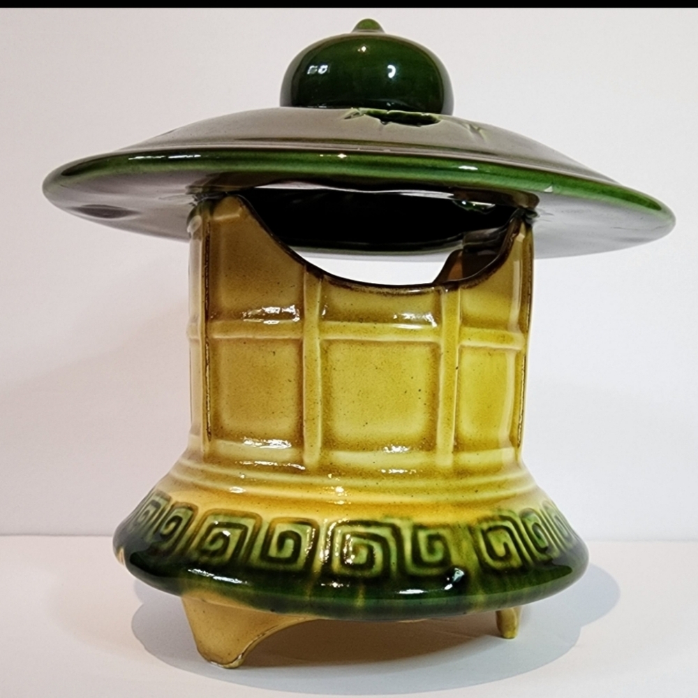 Vntg Majolica Flower Frog Asian Pagoda Style - Picture 10 of 11